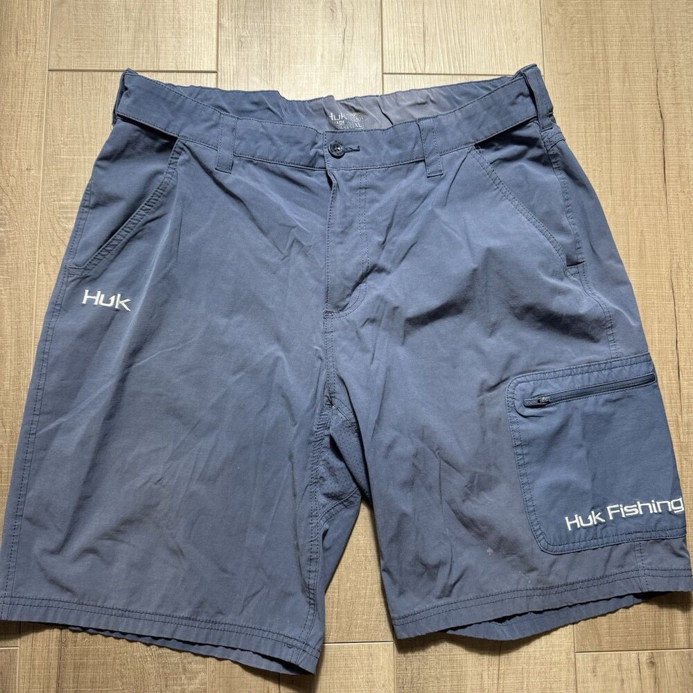 Huk Men’s XL Fishing Pursuit Shorts Performance Stretch Chino Elastic Waist Blue